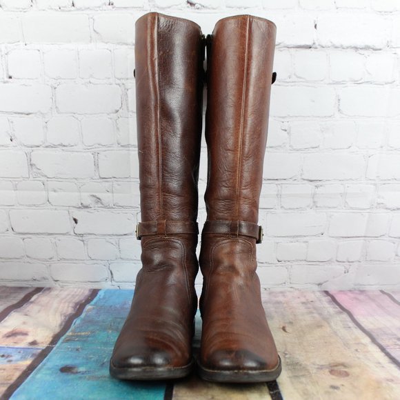 Cole Haan Air Petra Brown Leather Buckle Belt Side Zip Tall Riding Boots 6 B - Picture 4 of 9